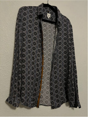 Men's River Island 100% Viscose Casual Button Down Shirt, Size L, Navy Purple